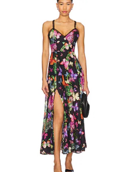 Charo Ruiz Black Floral Maxi Dress With Multicolor Print